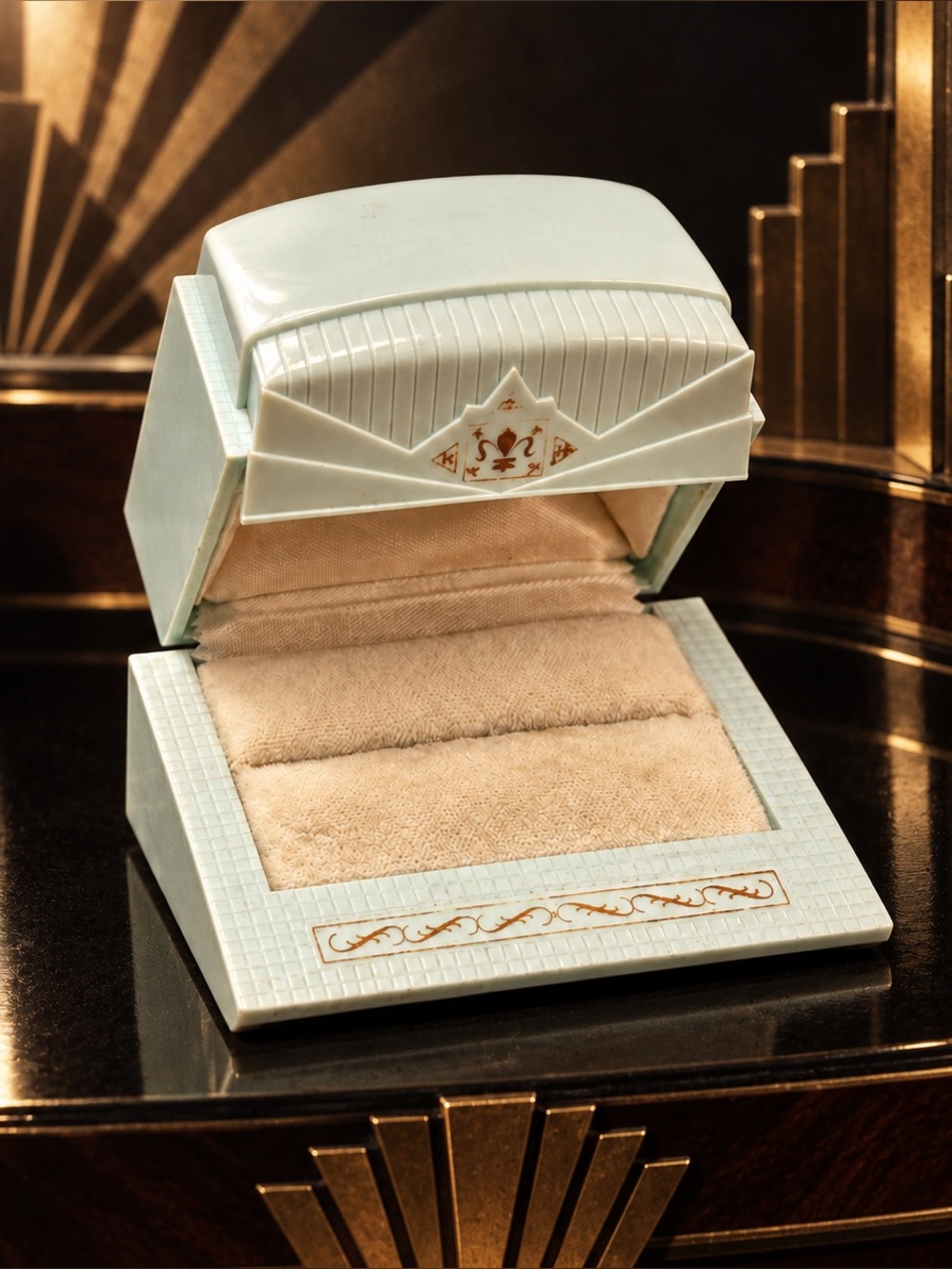 Vintage 1930s–40s Art Deco Blue Ring Presentation Box